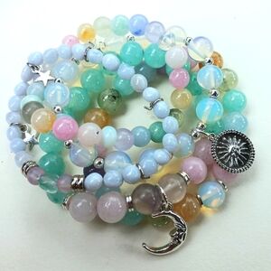 Chalcedony Jade Citrine Angelite sun moon stretch charm bracelets set